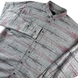 Prana Men's XXL Gray Red Stripe Button Down Shirt Long Sleeve Casual Gorpcore